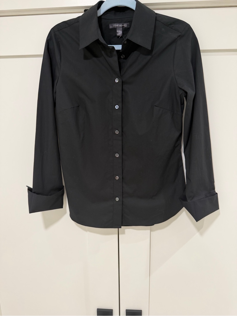 Banana Republic NWT Black Stretch Button Front Career Shirt Blouse Size 6